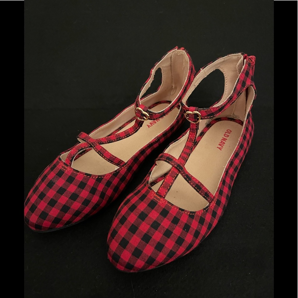 Old Navy Red & Black Checkerboard Style Dress Flats - Size 2 Shoes
